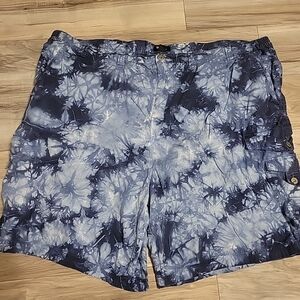 KING SIZE Cargo  Shorts Mens 52 Big‎ Blue Tie Dye Flat Front Casual Pockets